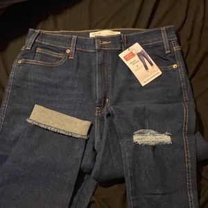 Dark blue mid rise boyfriend jeans